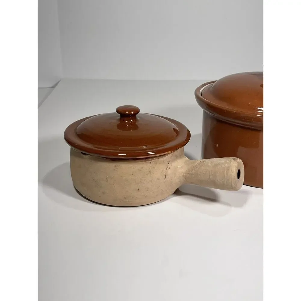 2 Set Cooking Pots - 1 Vallauris French Pottery Rustic Clay Pot + 1‎ Casserole